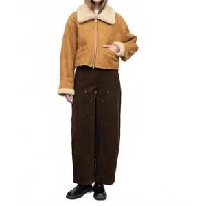 NEW MOON RIVER faux shearling zip up jacket in tan